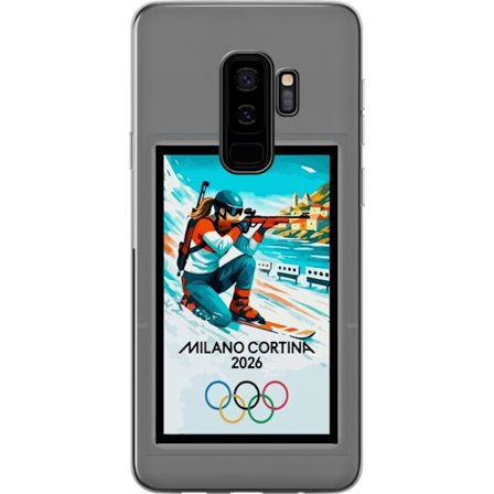 Kompatibelt Mobildeksel til Samsung Galaxy S9+ Retroplakat Cortina Milano 2026 med fjell, vintersportsutøvere, italienske trikolor, Milano-katedralen