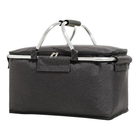 Fällbar Picknickkorg med Isolering, Bekvämt Handtag, Isfickor, Kylväska för Picknick, Resa, Camping, Svart