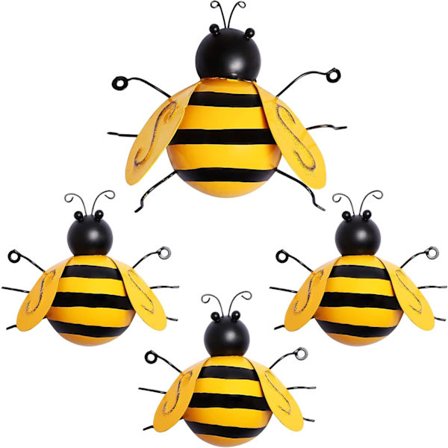 4-pakning Metall Bi Veggkunst Skulpturer Hagedekorasjoner, Hengende Bi Veggdekor Innendørs Utendørs Hage Plen Dekor-FM-