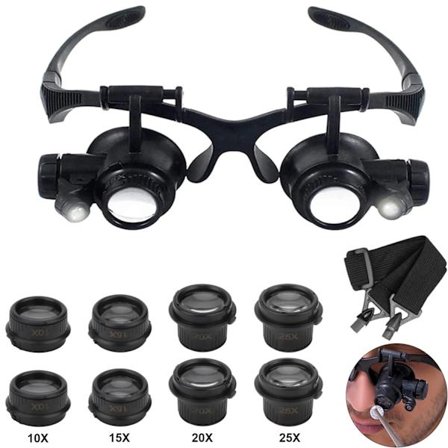 Forstørrelsesglas med LED-lys, Juveler Lup Urreparation Forstørrelsesglas med 4 udskiftelige linser 10x 15x 20x 25x til nært arbejde