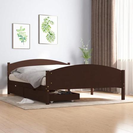 Vidaxl Sängram Med 2 Lådor Mörkbrun 140x200 Cm Massiv Furu Brun