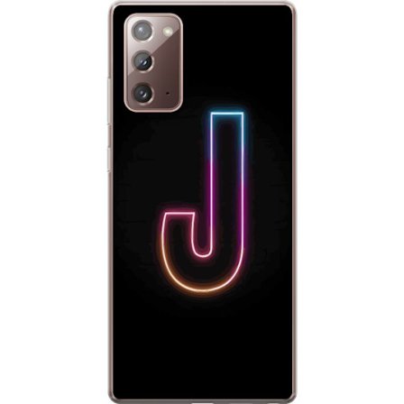 Kompatibel Mobilcover til Samsung Samsung Galaxy Note20 Minimalistisk neonbogstav J i farveskiftende lys mod sort baggrund