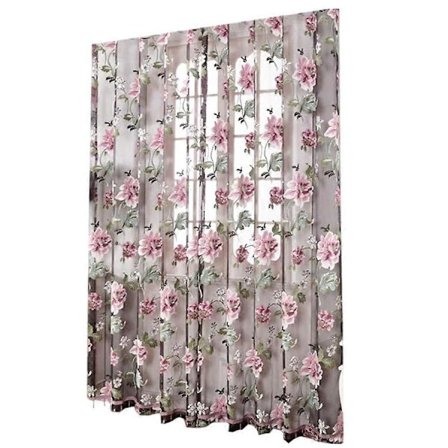 100 * 200CM Elegante Netgardiner Blomstret Tyl Voile Dør Vindue Gardiner Draperingspanel Tynde Gardiner