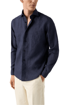 Eton Enfärgad Linneskjorta Casual Fit Skjortor Herr Blå XL