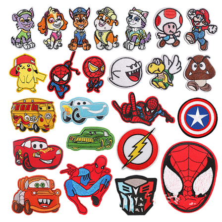 Sæt med 24 stryge-på-lapper til tøj, Spider-Man til børn