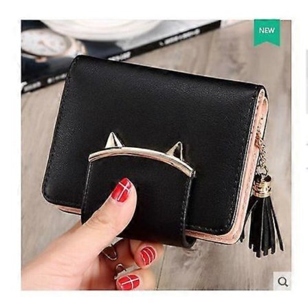 "Kattplånbok Dam Liten Dubbelvikt Myntväska, Dragkedja Alla Hjärtans Dag Present Till Kattälskare. Rosa" db