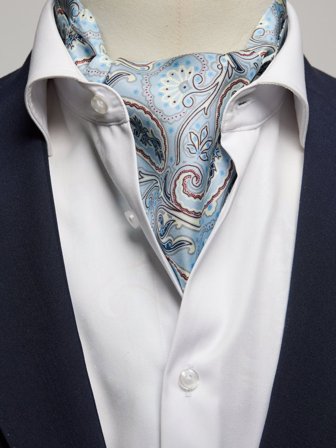 John Henric Men's Blue Silk Double Pointed Ascot Paisley Size Onesize