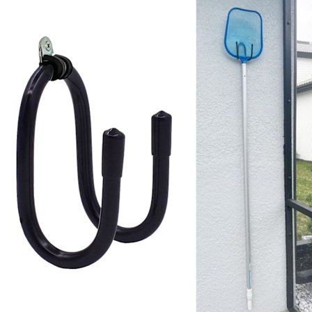 Ruosteenkestävät säilytyskoukut uima-altaan aitaan tai seinään uima-allastarvikkeille, harjalle, imuletkulle, pintakaivolle ja puutarhatyökaluille - 