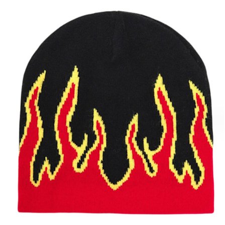 Tyk Varm Ørevarmer Hue Hat Mænd Vinter Flammetryk Cykling Strikket Hue Beklædningstilbehør Rød red-yux rød