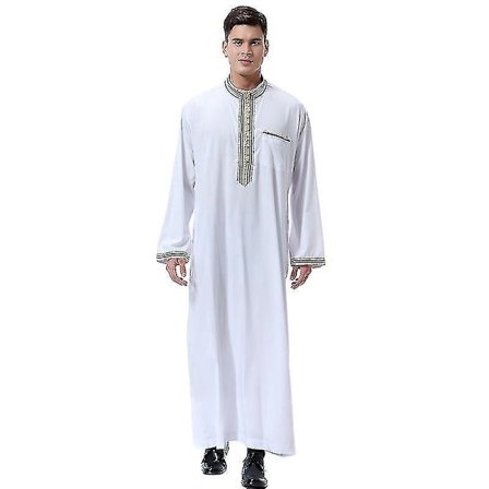 Islamisk vit Thobe-rock för män - Arabisk kaftan i Dubai-stil, storlek 3XL