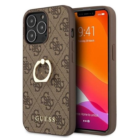 Guess GUHCP13L4GMRBR iPhone 13 Pro / 13 6,1" brun/brun hardcase 4G med ringstativ