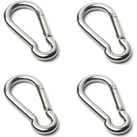 Karabinhage, 4 stk. 304 rustfrit stål M6 karabinhage Heavy Duty, små karabinhager til vandreture, camping, fiskeri, hundeline og mere, 60mm
