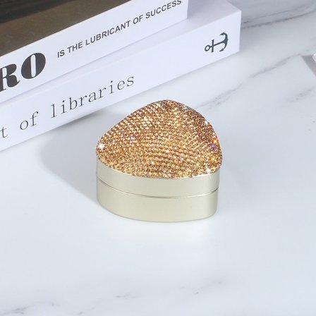 1 st Rhinestone Hjärtformad Förlovningsring Ask Sammet Stativ Örhänge Mynt Smyckeskrin med LED