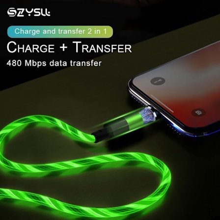 Mobil Laddare Magnetiska 3 in 1 Flash Kabel USB-C - iPhone - Android (Grön)