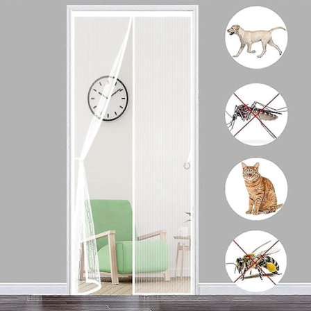 Myggnett Magnetisk Dør 120x210 cm (47x83 tommer) Myggnetting Gardin Selvlukkende Fluenett, Hvit (FMY)