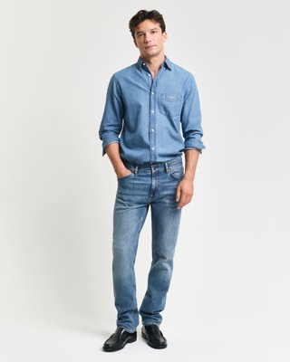 GANT - Klassiske regular fit-jeans til herre mid blue worn in