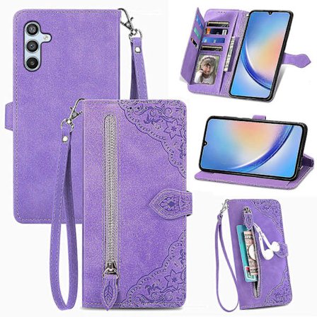 Fodral för Samsung Galaxy A55 5G med blomstermönster, plånbok i läder