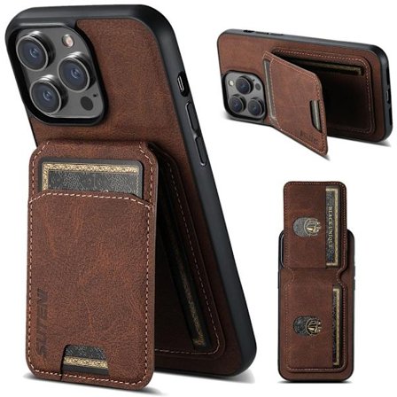 SUTENI iPhone 15 Pro Wallet Case MagSafe Compatible - Brown