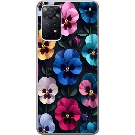 Yhteensopiva Puhelinkuori Xiaomi Redmi Note 11 Pro Koristeellinen kukkakuvio, jossa on värikkäitä pensasmainen kukkia ja tumman tyylikäs tausta