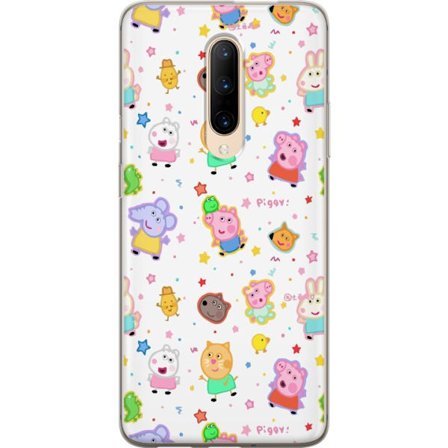 Kompatibel Mobilcover til OnePlus 7 Pro Farverige tegneserie dyrekarakterer i en legende stil med stjerner og prikker på en lys baggrund