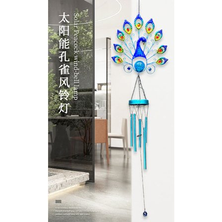 Utomhus solcells vindklocka med påfågelmotiv LED påfågel järn hängande lampor hänge dekoration lampor med ljuskontroll