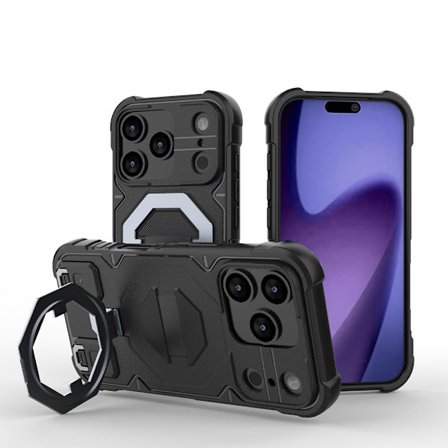 Kompatibel med IP17-PRO stødsikkert etui, telefonetui med stativ, sort