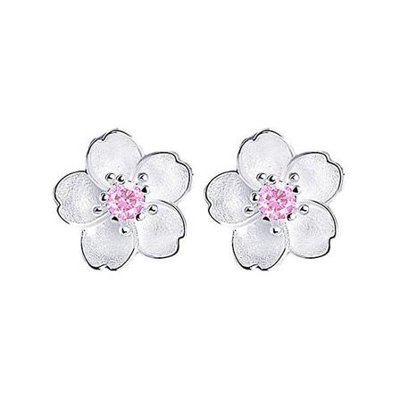 Søte orientalske kirsebær ørepynt i sølv (rosa diamant) (1*1cm, rosa)