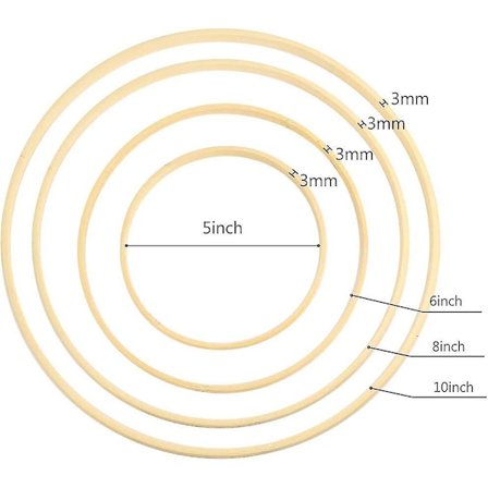 8 Bambusringer i 4 Størrelser for Makrame, Treblomsterkranser og