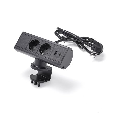 Laddningsstation, 2 el, 1 USB-A, 1 USB-C laddare, svart