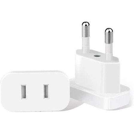 2-pak Europæisk Rejseadapter - USA til Europa Stikkontakt Vægadapter Konverter US til EU Schuko Stik 4,8 mm 4,0 mm 2-polet Tæt til Sydkorea