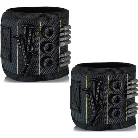 Magnetisk værktøjsarmbånd til far, kollega, 15 indbyggede magneter, justerbar størrelse, egnet til at holde skruer, søm og nøgler, 2 stk.