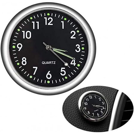 /EA/Bilur, Mini Quartz Analog Bilinstrumentbræt Tid Luftventilationsbeslag Ur til Bildekoration, Universel og Lys (Sort)