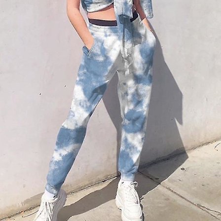 Elastiske baggy-bukser med høy midje for kvinner