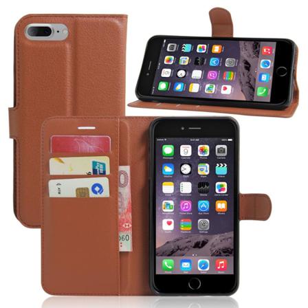 Iphone 7/8 Plus - Litchi Plånboksfodral - Brun Brun