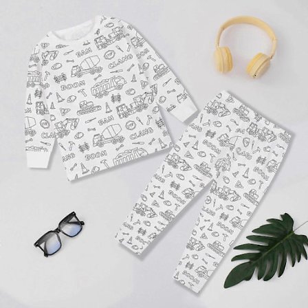 Kreative Barn DIY Graffiti Pyjamas Hemset, Fargelegg Dine Egne Soveklær Pyjamas for Gutter & Jenter - Peekt Engineering Vehicle