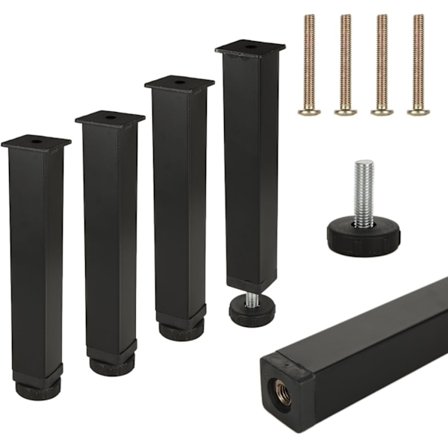 4 stk. sengeben, 20 cm sengebunnben, metall sengeben som skrus inn, justerbare føtter for sengebunn, seng, sofa, garderobe (svart)