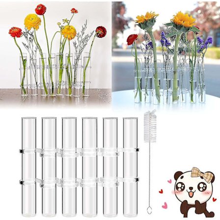 Ny hengslet blomstervase, hengslet blomstervase reagensrør, hydroponisk rør Terrarium vannplante blomsterbeholder med børste