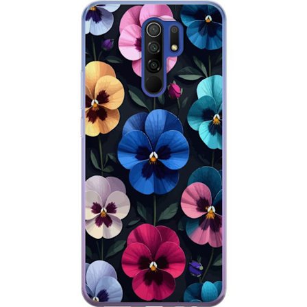 Kompatibel Mobilcover til Xiaomi Redmi 9 Dekorativt blomstermønster med farverige pensé-lignende blomster og mørk elegant baggrund
