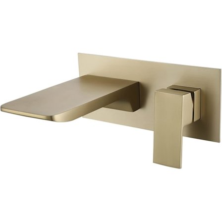 Vattenfall Badrum Väggmonterad Kran, Väggmonterad Blandare Mässing Väggmonterad Vattenfall Kran (Borstad Guld)