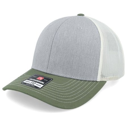 Richardson - Grå trucker Keps - 112 Tri Heather Grey/Birch/Army Olive Trucker @ Hatstore