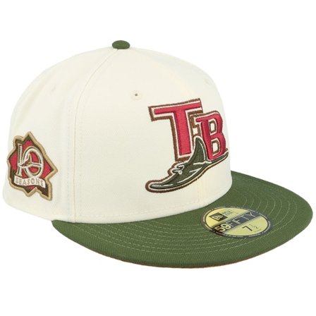 New Era - MLB White fitted Czapka Z Daszkiem - Tampa Bay Rays Tropical Olive 59FIFTY Chrome/Olive Fitted @ Hatstore
