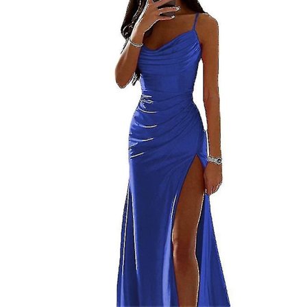 Dame Lange Maxikjoler med Kuvertformet Halsudskæring, Aftenkjole Uden Ærmer, Satinkjole til Fest og Hverdag Blue