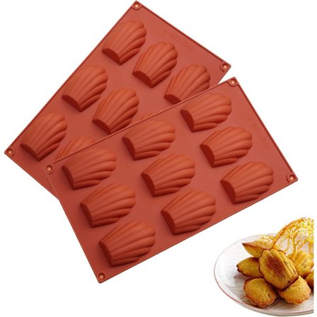 9 hulrum Madeleine-form, 2 stk. non-stick silikone Madeleine-forme, skalformet bageform til kager (murstensrød)