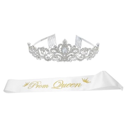 Prom Queen-bånd og krone med krystalldiamanter for bryllup og fester