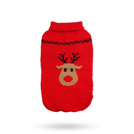 Urban Pup - Rudolfs Röda Stickade Hundtröja- Julkläder till hund