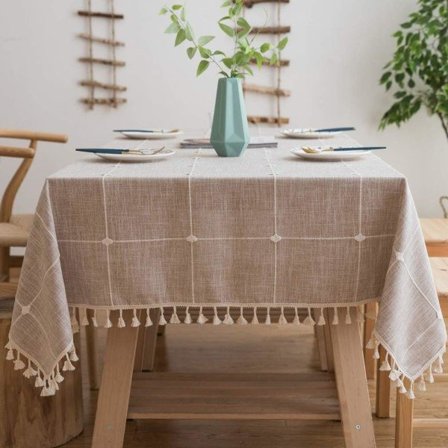 Cotton and linen tablecloth, dustproof tablecloth for party table, kitchen table (reddish brown, square, 140 x 140 cm)