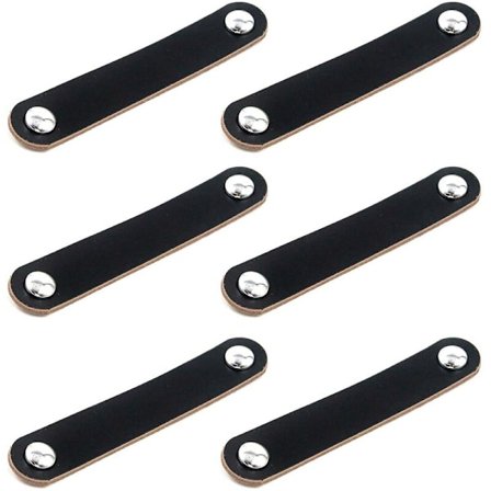 6 stk Sorte Læder Skuffegreb Håndtag til Møbler Skab Hul