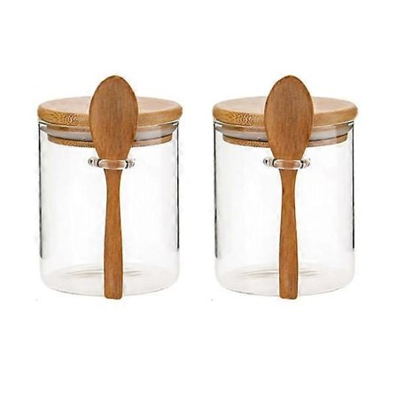 2X Glas Mad Lufttæt Krukke Twist Låg Køkken Slik Opbevaringskrukke Bambus Mad Med Rede