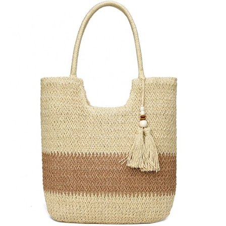 Stråväska för kvinnor - Stor vävd boho-väska med justerbar rem | Semesterhandväska för pool, strand & semester | Naturfiber