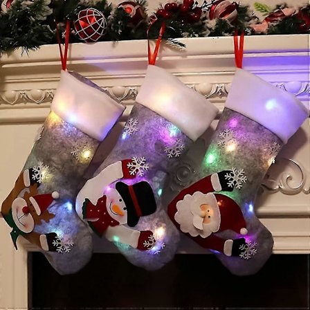 Julestrømper 3 stk. Julestrømper Gavepose med LED-lys Julenissen Snømann Reinsdyr